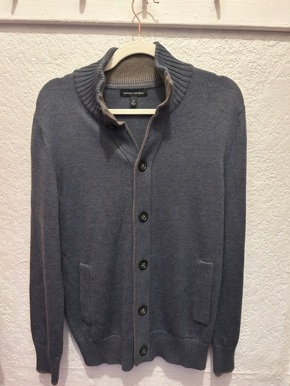 Banana Republic Men's Slate Gray Shawl-Collar Button Cardigan